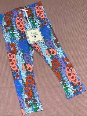 kate quinn Blue, Coral & Purple Floral Kids Leggings